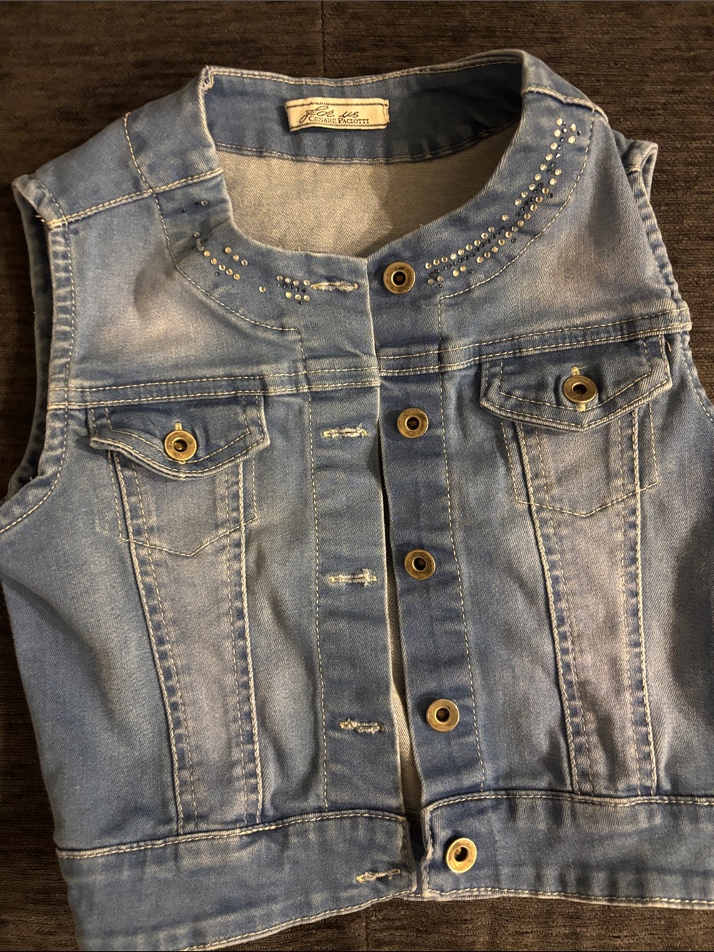 Light Blue Denim Vest with Stud Details - Jeans